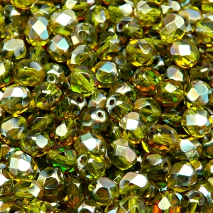 50pcs Czech Fire Polished Faceted Glass Beads Round 6mm Olivine Celsian