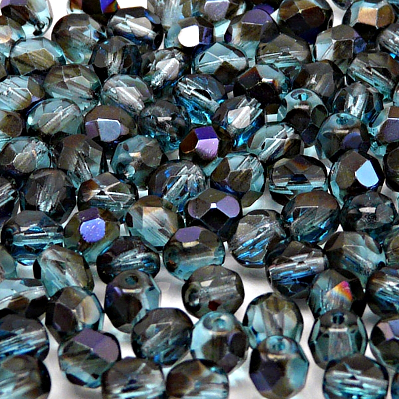 50pcs Czech Fire Polished Faceted Glass Beads Round 6mm Light Aquamarine Azuro