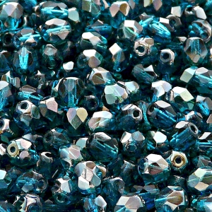 50pcs Czech Fire Polished Faceted Glass Beads Round 6mm Aquamarine Celsian