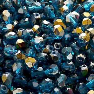 50pcs Czech Fire Polished Faceted Glass Beads Round 6mm Aquamarine Valentinit
