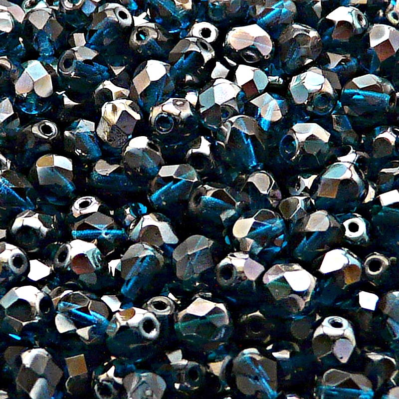 50pcs Czech Fire Polished Faceted Glass Beads Round 6mm Capri Blue Celsian