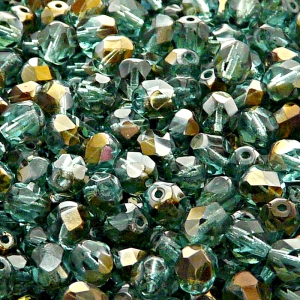 50pcs Czech Fire Polished Faceted Glass Beads Round 6mm Light Green Aquamarine Valentinit