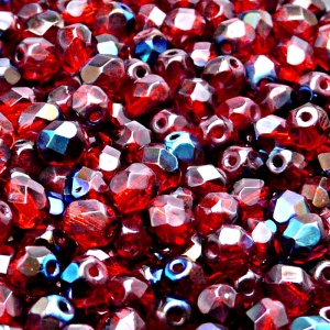50pcs Czech Fire Polished Faceted Glass Beads Round 6mm Ruby Azuro