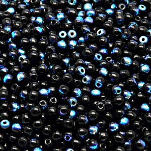 200pcs Czech Pressed Glass Round Beads 3mm Jet AB