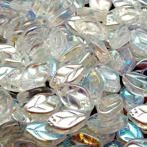 25pcs Czech Pressed Glass Leaf Beads 7x12mm Crystal AB