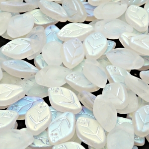 25pcs Czech Pressed Glass Leaf Beads 7x12mm Crystal AB Matte