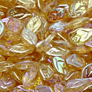 25pcs Czech Pressed Glass Leaf Beads 7x12mm Crystal Yellow Rainbow