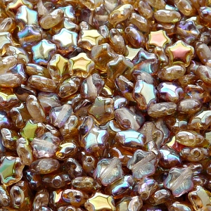 40pcs Czech Pressed Glass Star Beads 6mm Crystal Brown Rainbow