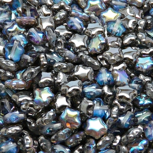 40pcs Czech Pressed Glass Star Beads 6mm Crystal Graphite Rainbow