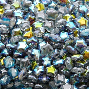 40pcs Czech Pressed Glass Star Beads 6mm Crystal Blue Rainbow