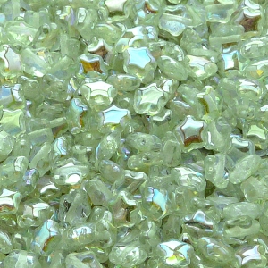 40pcs Czech Pressed Glass Star Beads 6mm Crystal Green Rainbow