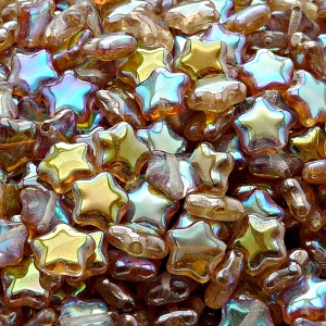 40pcs Czech Pressed Glass Star Beads 8mm Crystal Brown Rainbow
