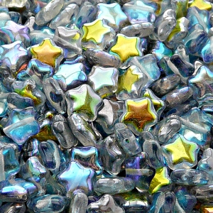 40pcs Czech Pressed Glass Star Beads 8mm Crystal Blue Rainbow