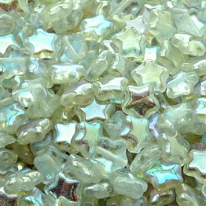 40pcs Czech Pressed Glass Star Beads 8mm Crystal Green Rainbow