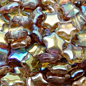 20pcs Czech Pressed Glass Star Beads 12mm Crystal Brown Rainbow