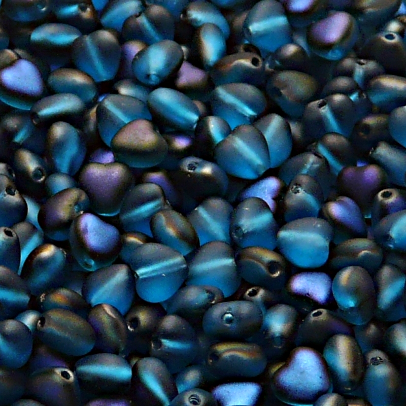 50pcs Czech Pressed Glass Heart Beads 6mm Aquamarine Azuro Matte