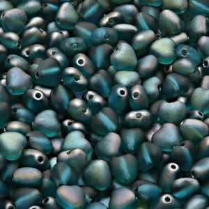 50pcs Czech Pressed Glass Heart Beads 6mm Aquamarine Celsian Matte