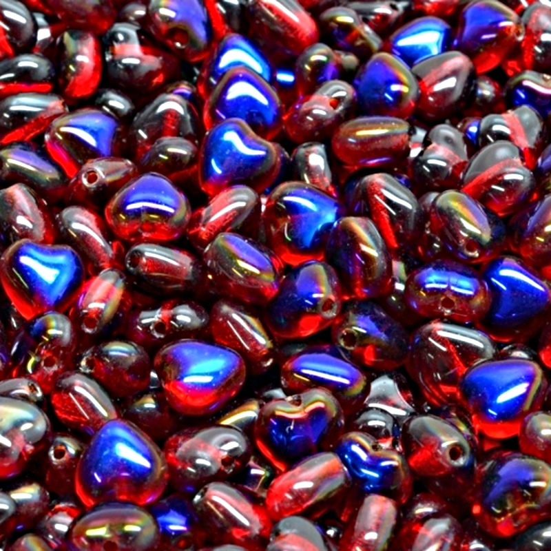 50pcs Czech Pressed Glass Heart Beads 6mm Ruby Azuro