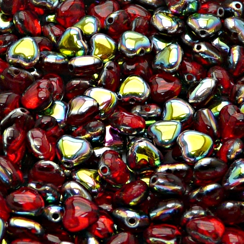 50pcs Czech Pressed Glass Heart Beads 6mm Ruby Vitrail