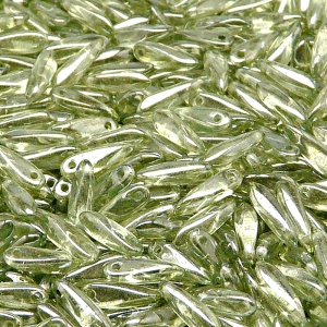 50pcs Czech Pressed Glass Dagger Beads 3x11mm Crystal Light Green Luster