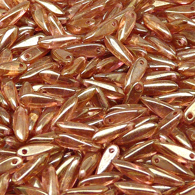 50pcs Czech Pressed Glass Dagger Beads 3x11mm Crystal Red Luster