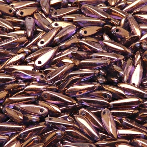 50pcs Czech Pressed Glass Dagger Beads 3x11mm Crystal Violet Vega Luster