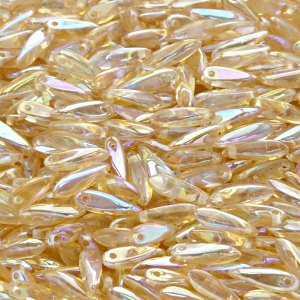 50pcs Czech Pressed Glass Dagger Beads 3x11mm Crystal Yellow Rainbow