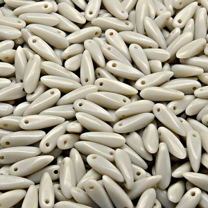 50pcs Czech Pressed Glass Dagger Beads 3x11mm Opaque Light Gray