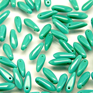 50pcs Czech Pressed Glass Dagger Beads 3x11mm Opaque Turquoise Green