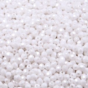 100pcs Czech Fire Polished Faceted Glass Beads Round 3mm Opaque White Ceramic Look