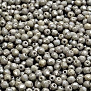100pcs Czech Fire Polished Faceted Glass Beads Round 3mm Opaque Gray Ceramic Look