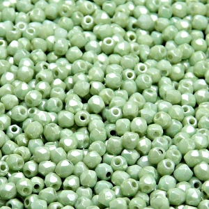 100pcs Czech Fire Polished Faceted Glass Beads Round 3mm Opaque Light Green Ceramic Look