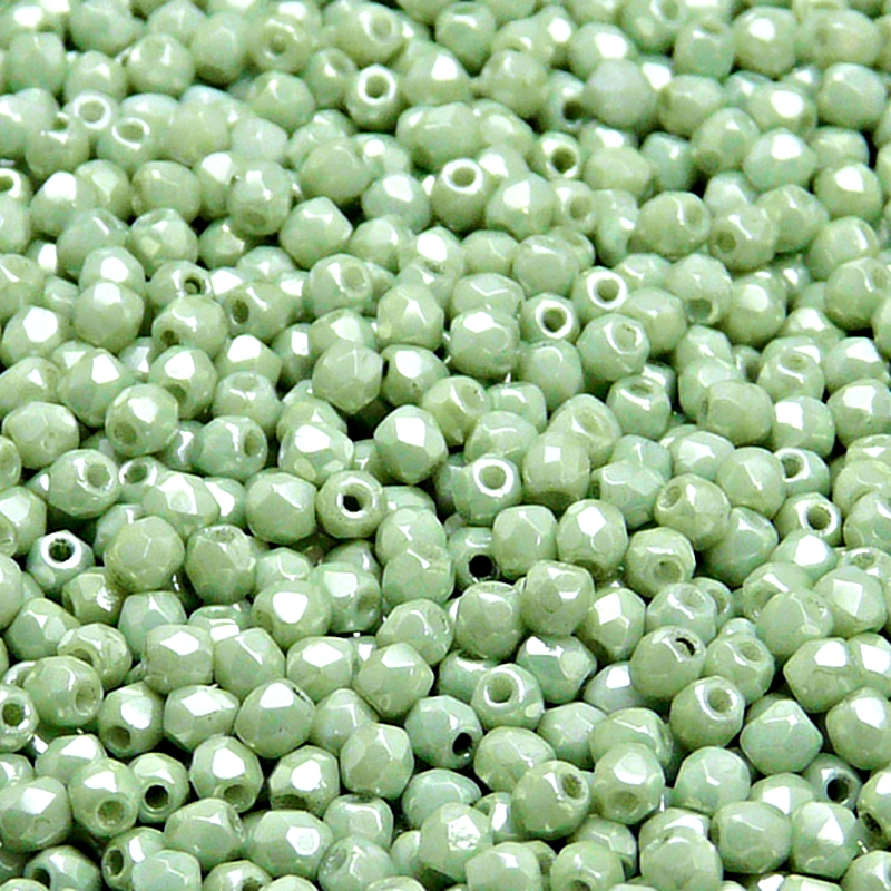 100pcs Czech Fire Polished Faceted Glass Beads Round 3mm Opaque Light Green Ceramic Look