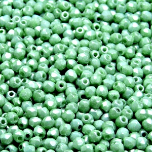 100pcs Czech Fire Polished Faceted Glass Beads Round 3mm Opaque Green Ceramic Look