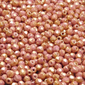 100pcs Czech Fire Polished Faceted Glass Beads Round 3mm Opaque Rose Ceramic Look
