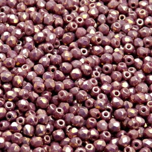 100pcs Czech Fire Polished Faceted Glass Beads Round 3mm Opaque Violet Gold Ceramic Look