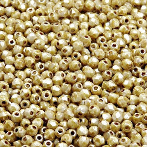 100pcs Czech Fire Polished Faceted Glass Beads Round 3mm Opaque Chalk White Honey Drizzle Luster