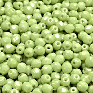 100pcs Czech Fire Polished Faceted Glass Beads Round 4mm Opaque Light Green Ceramic Look