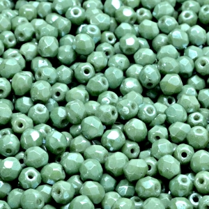 100pcs Czech Fire Polished Faceted Glass Beads Round 4mm Opaque Green Ceramic Look