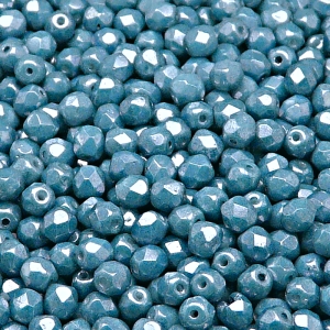 100pcs Czech Fire Polished Faceted Glass Beads Round 4mm Opaque Blue Ceramic Look