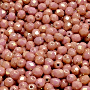 100pcs Czech Fire Polished Faceted Glass Beads Round 4mm Opaque Rose Ceramic Look