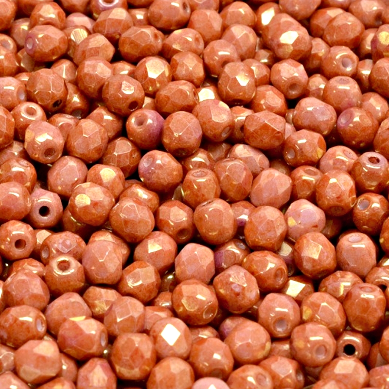 100pcs Czech Fire Polished Faceted Glass Beads Round 4mm Opaque Mix Rouge Orange Ceramic Look