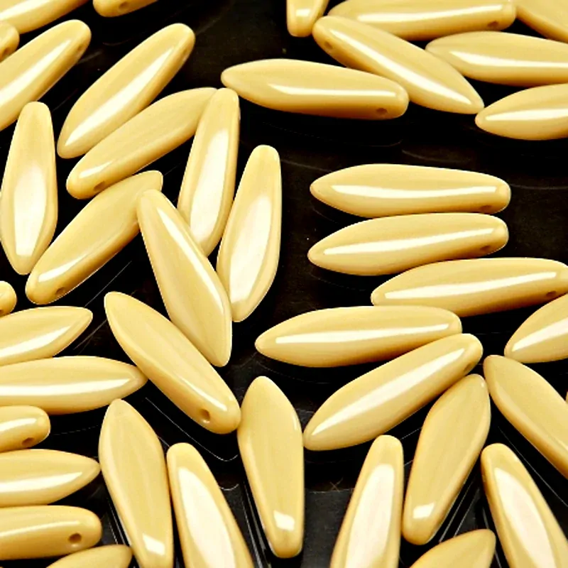 30pcs Czech Pressed Glass Dagger Beads 5x16mm Opaque Beige