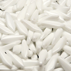 30pcs Czech Pressed Glass Dagger Beads 5x16mm Opaque Chalk White
