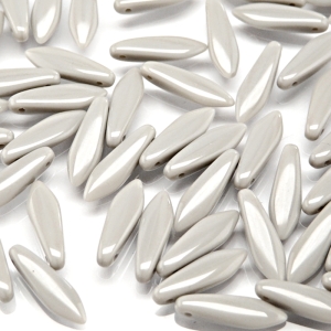 30pcs Czech Pressed Glass Dagger Beads 5x16mm Opaque Light Gray