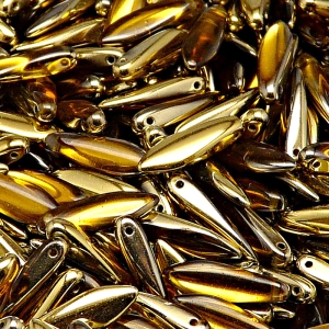 30pcs Czech Pressed Glass Dagger Beads 5x16mm Topaz Amber