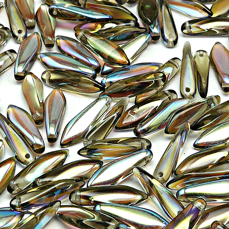 30pcs Czech Pressed Glass Dagger Beads 5x16mm Black Diamond AB