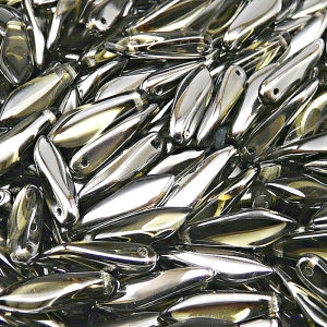 30pcs Czech Pressed Glass Dagger Beads 5x16mm Black Diamond Chrome