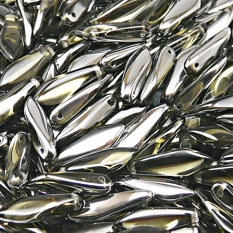 30pcs Czech Pressed Glass Dagger Beads 5x16mm Black Diamond Chrome