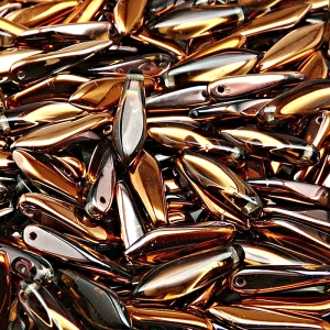 30pcs Czech Pressed Glass Dagger Beads 5x16mm Black Diamond Sun Set